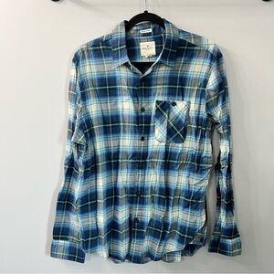 American Eagle Blue & Green Plaid Cotton Button Down Shirt Large